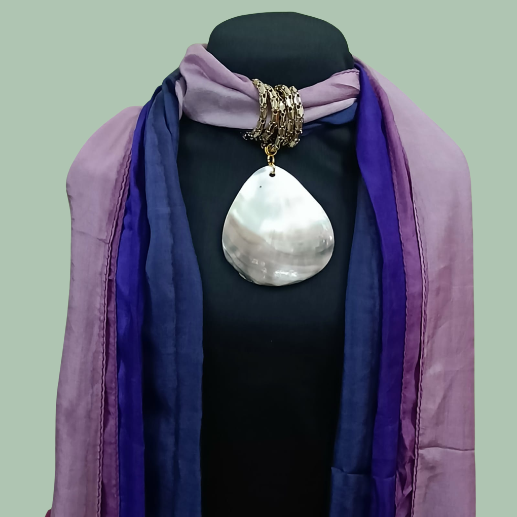 Bdiva Purple-Pink Ombre Pure Silk Scarf With Natural Stone.