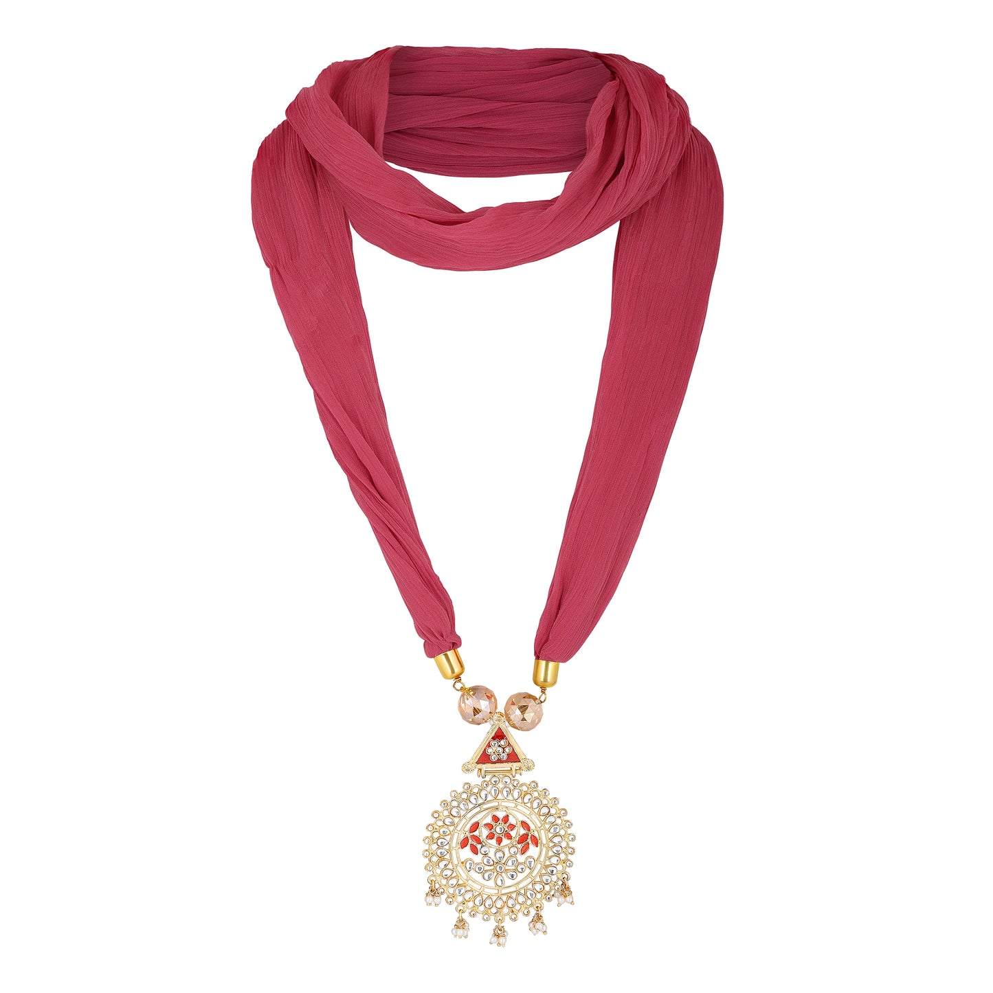 Bdiva Pink Georgette Scarf With Indian Jewelry And Motif