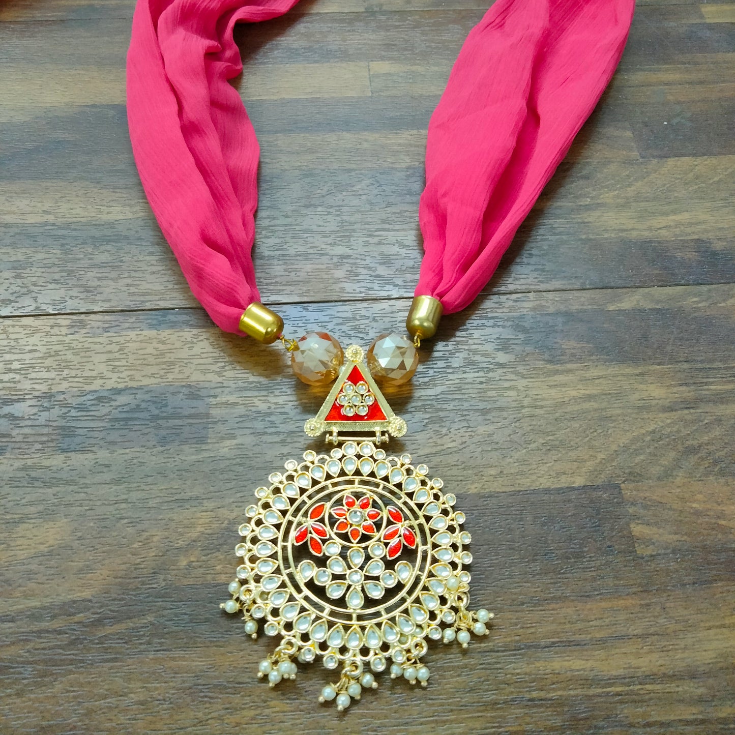Bdiva Pink Georgette Scarf With Indian Jewelry And Motif