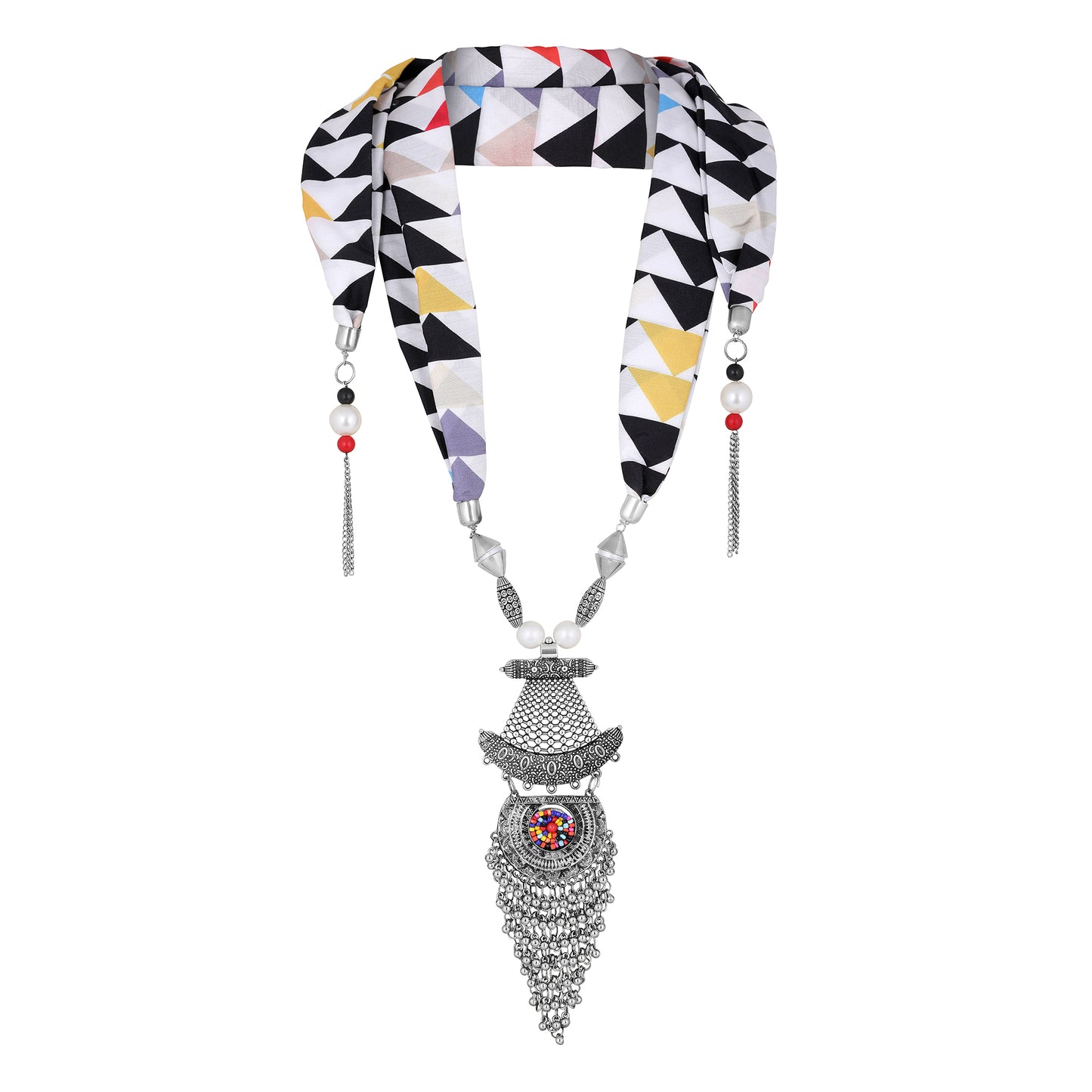 Bdiva Geometric Print Jewelry Scarf With Indian Traditional Motif.