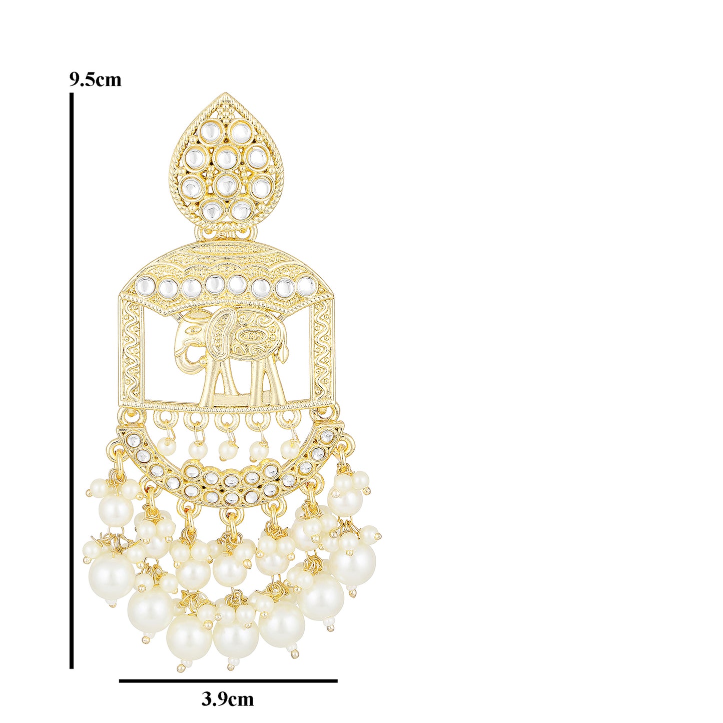 Bdiva 18K Gold Plated Traditional Elephant Earrings with Semi Cultured Pearls.
