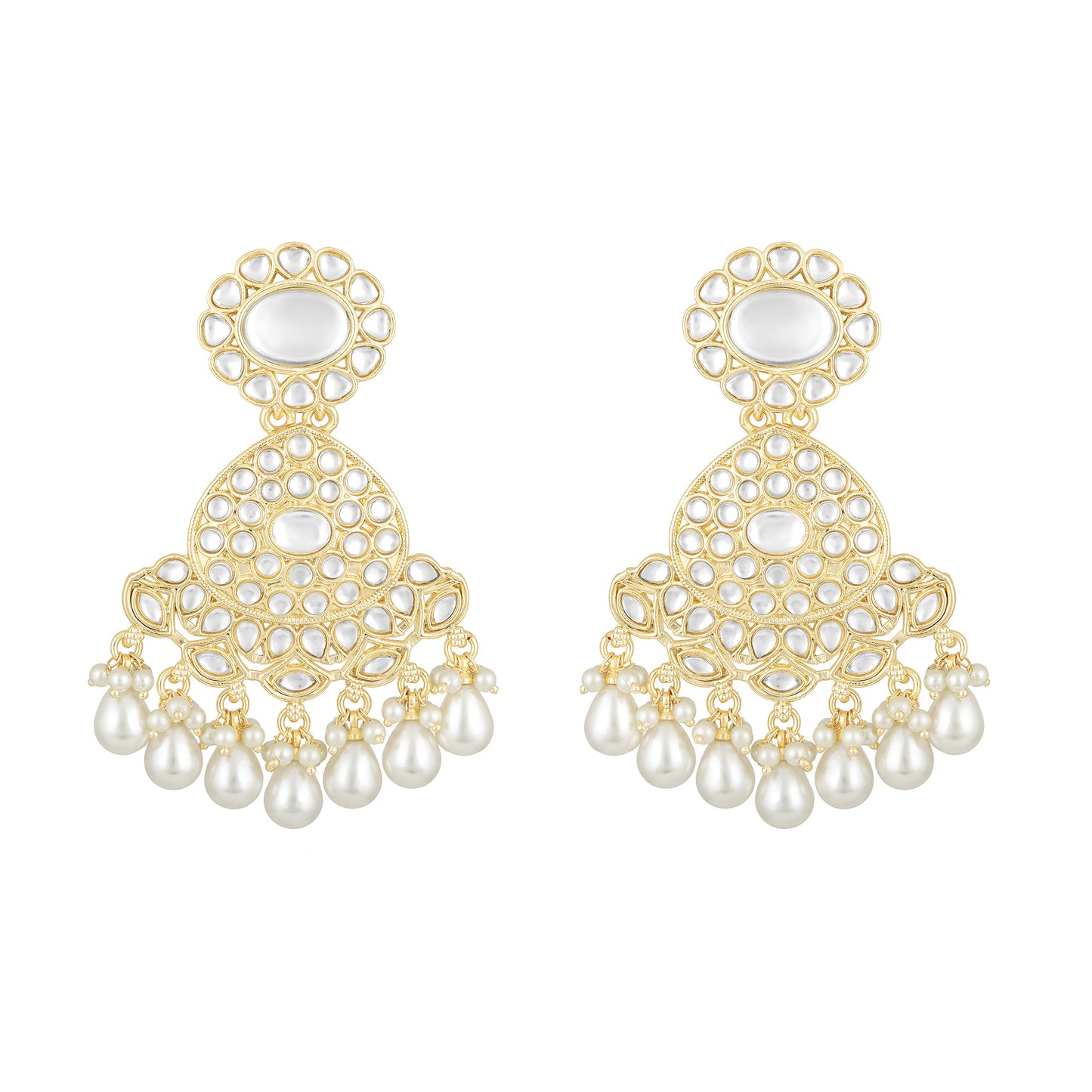 Bdiva 18K Gold Plated Kundan Earrings with Semi Cultured Pearls.