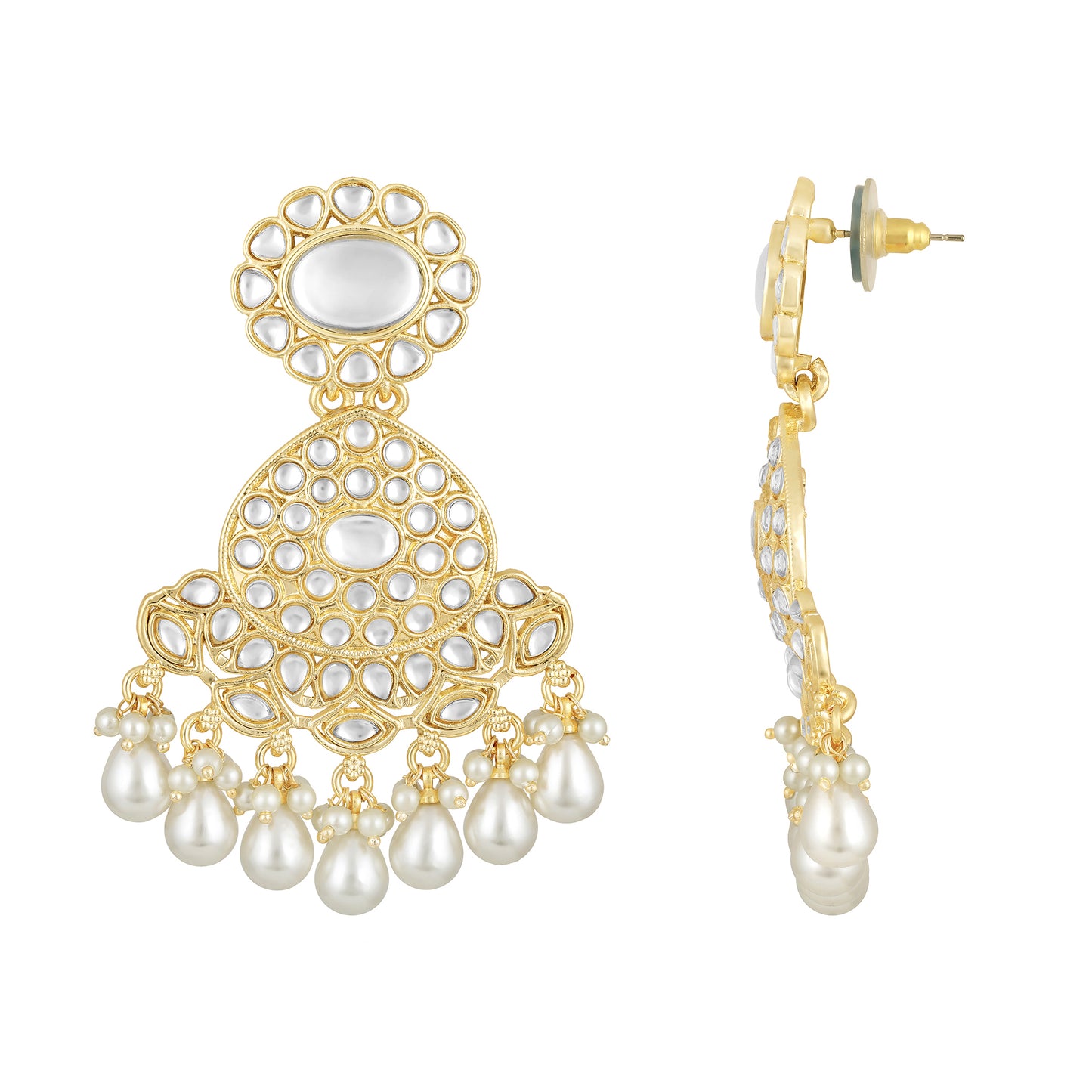 Bdiva 18K Gold Plated Kundan Earrings with Semi Cultured Pearls.