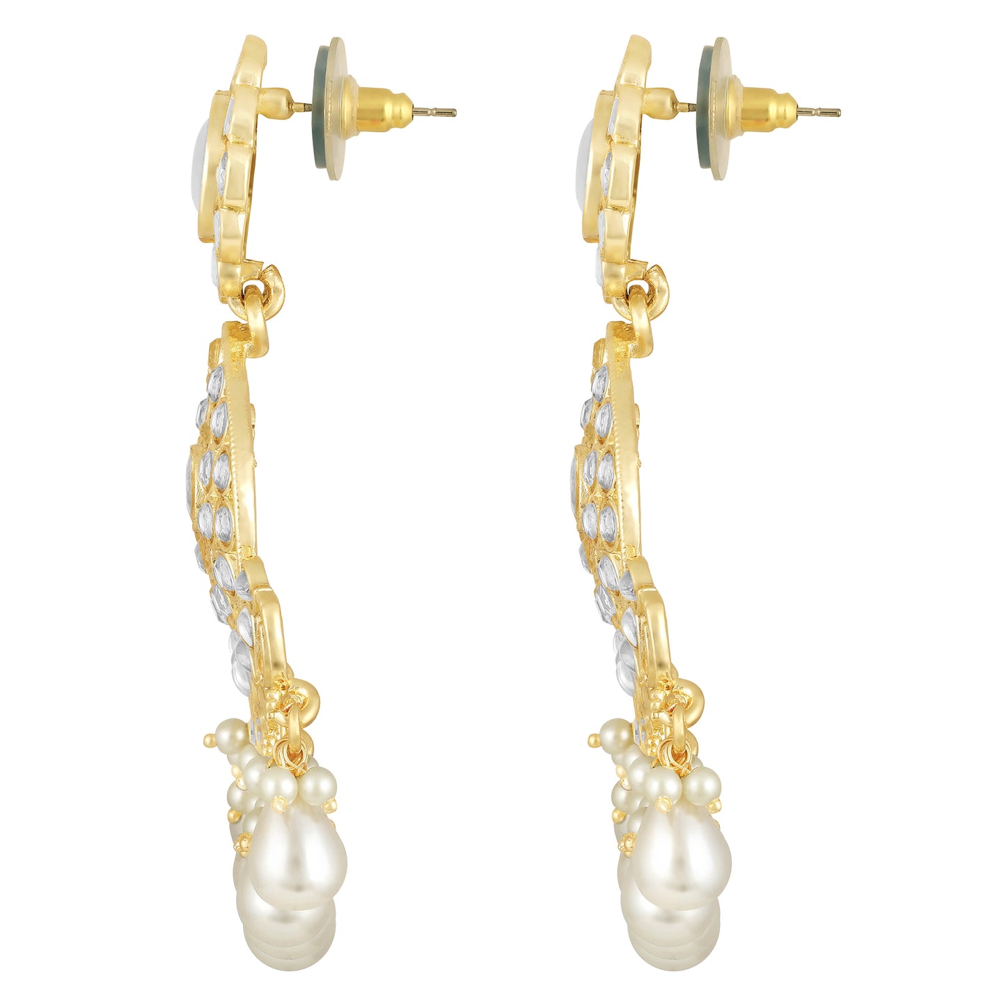 Bdiva 18K Gold Plated Kundan Earrings with Semi Cultured Pearls.