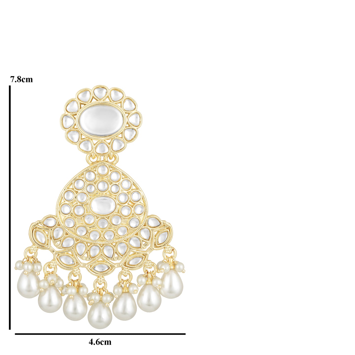 Bdiva 18K Gold Plated Kundan Earrings with Semi Cultured Pearls.