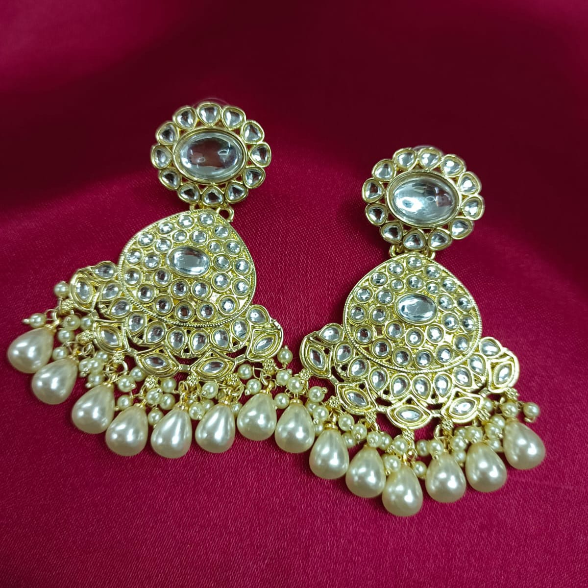 Bdiva 18K Gold Plated Kundan Earrings with Semi Cultured Pearls.