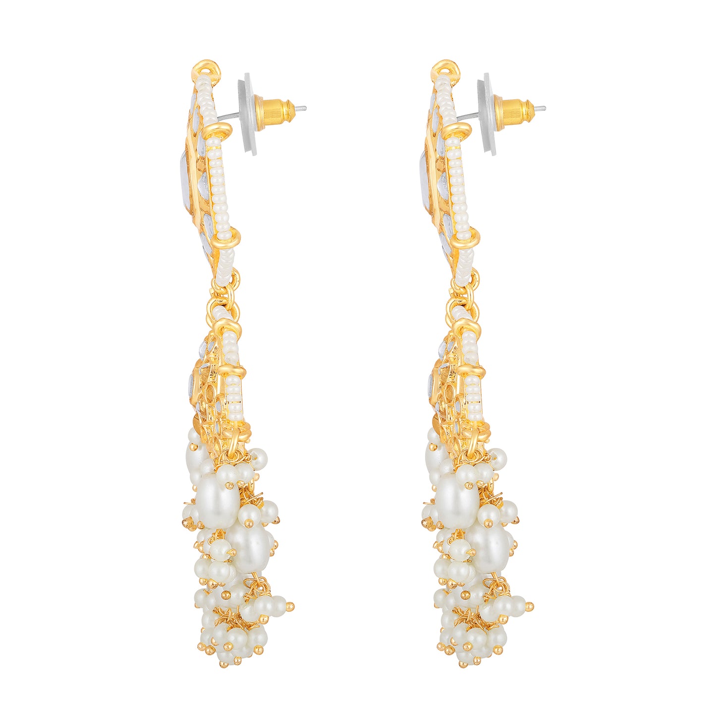 Bdiva 18K Gold Plated Kundan Earrings with Semi Cultured Pearls.