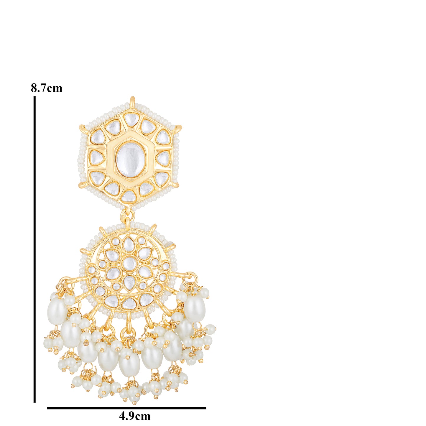 Bdiva 18K Gold Plated Kundan Earrings with Semi Cultured Pearls.