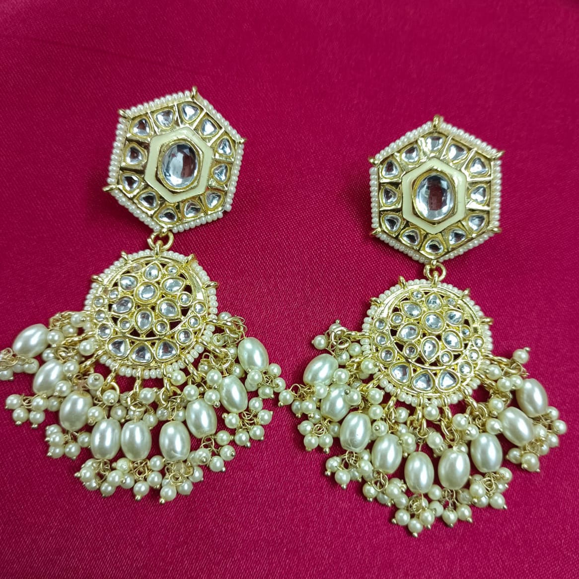 Bdiva 18K Gold Plated Kundan Earrings with Semi Cultured Pearls.