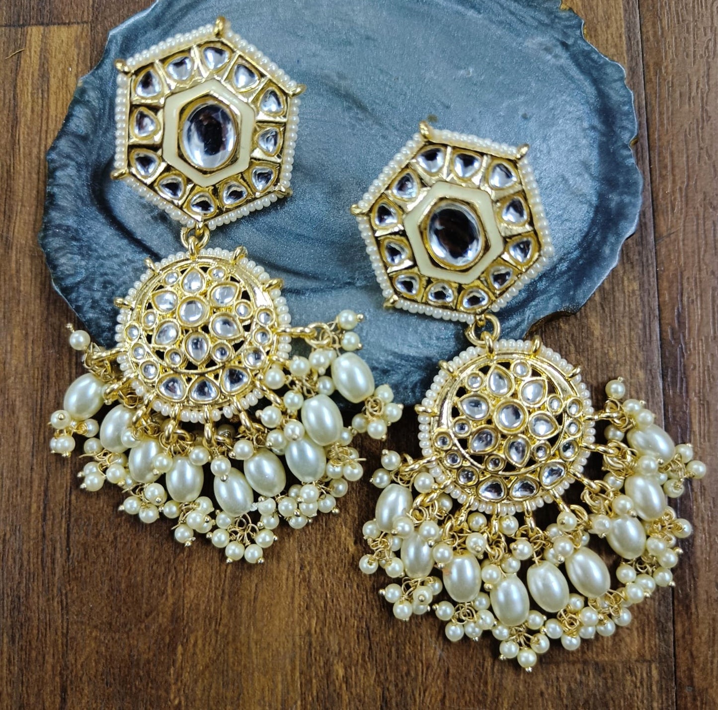 Bdiva 18K Gold Plated Kundan Earrings with Semi Cultured Pearls.