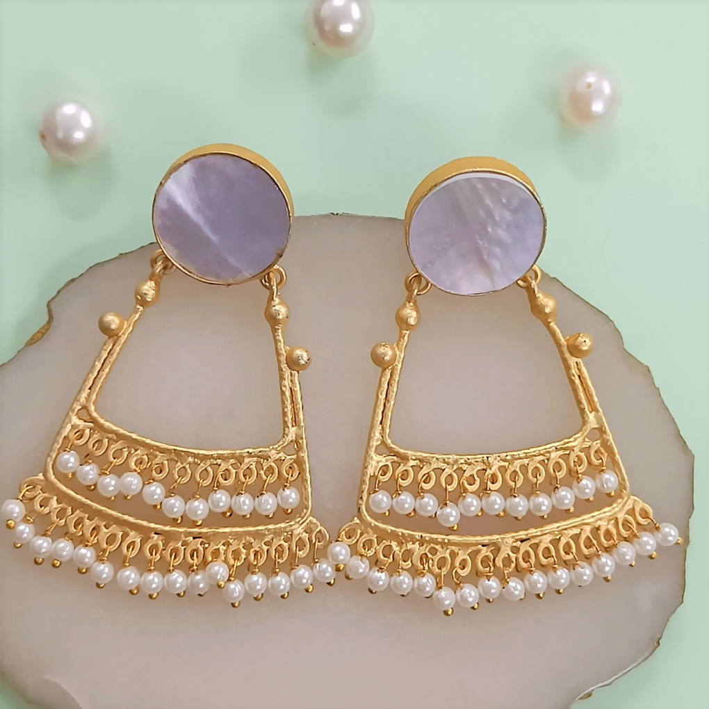Bdiva 18K Gold Plated Mother of Pearl Eclectic Earrings.