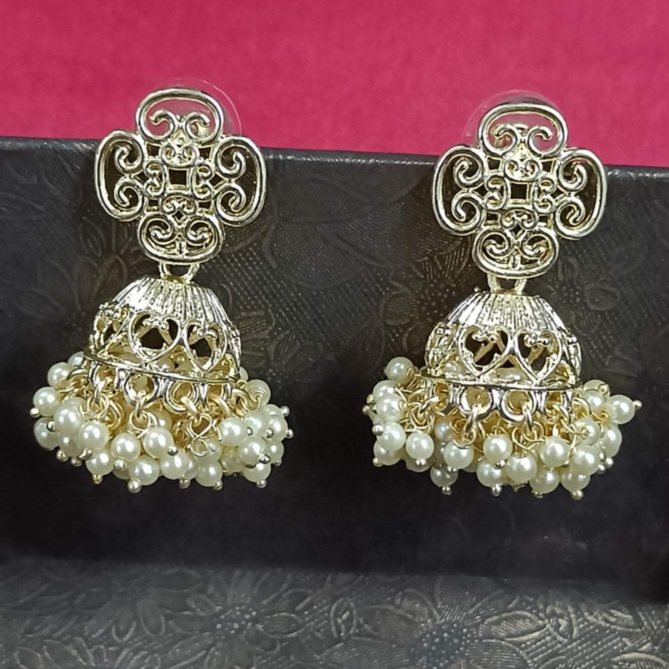 Bdiva 18K Gold Plated Meenakari Jhumka Earrings with Semi Cultured Pearls