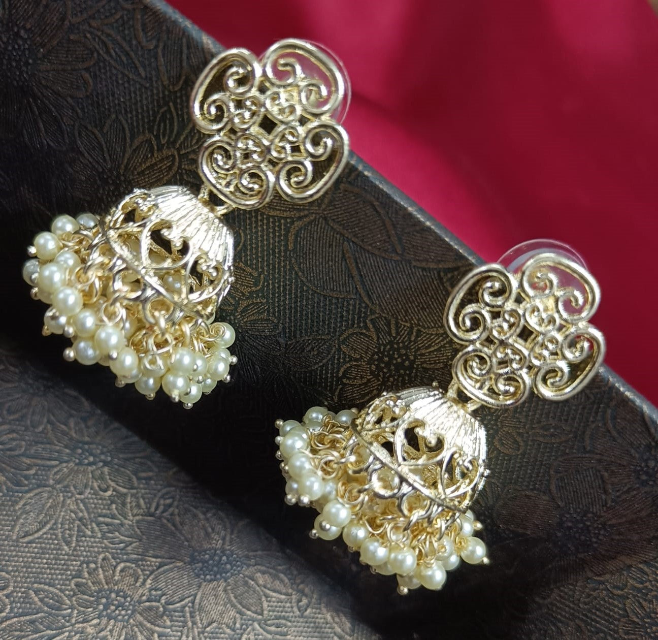 Bdiva 18K Gold Plated Meenakari Jhumka Earrings with Semi Cultured Pearls