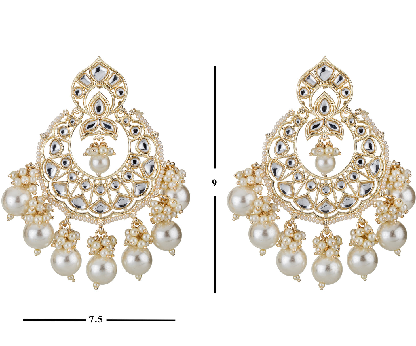 Bdiva 18K Gold Plated Kundan Earrings with Semi Cultured Pearls.