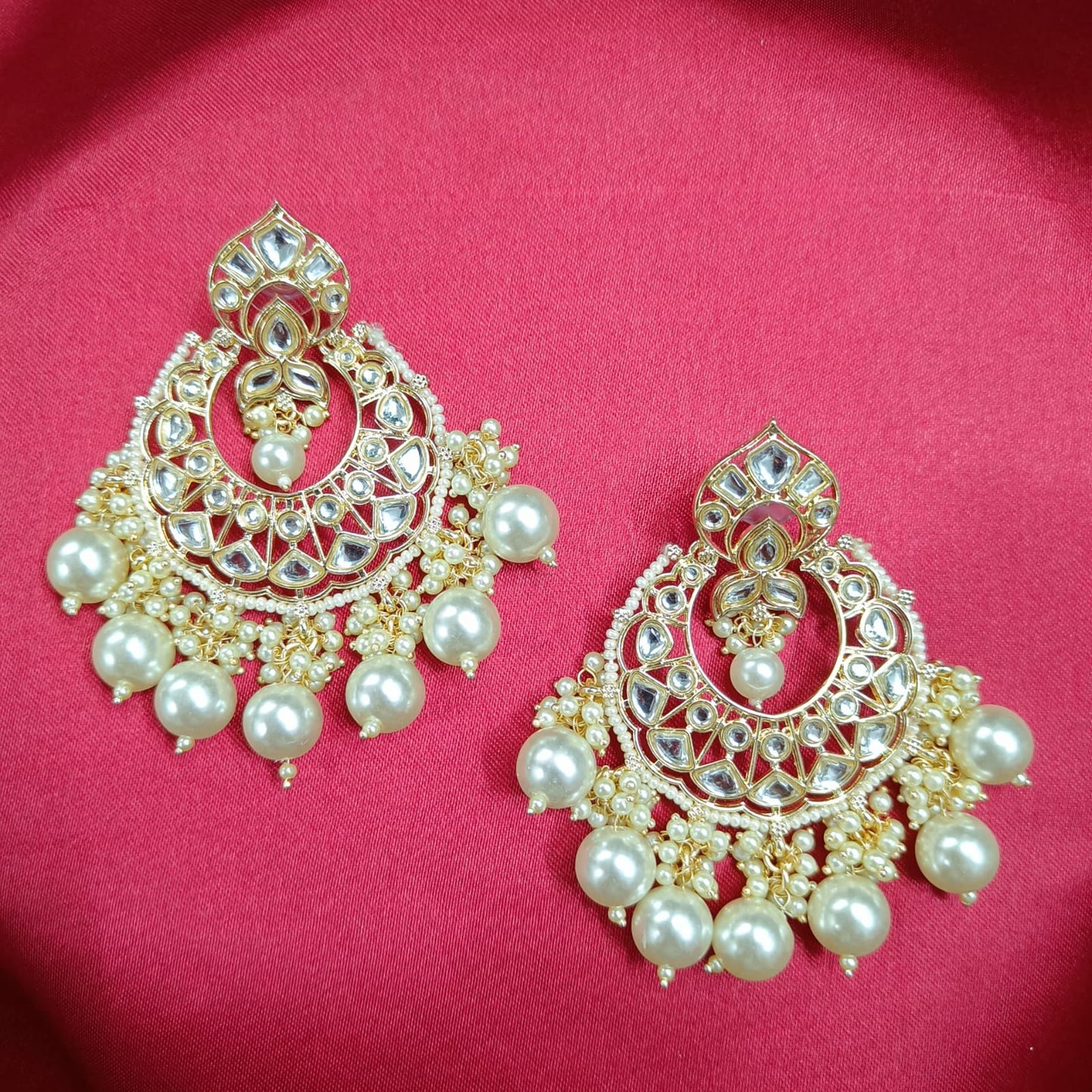 Bdiva 18K Gold Plated Kundan Earrings with Semi Cultured Pearls.