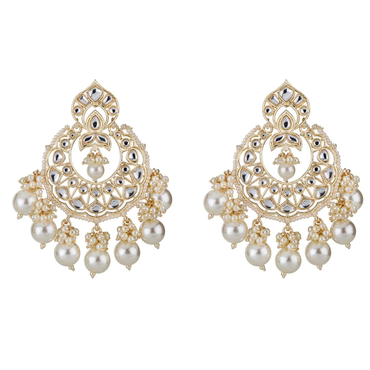 Bdiva 18K Gold Plated Kundan Earrings with Semi Cultured Pearls.