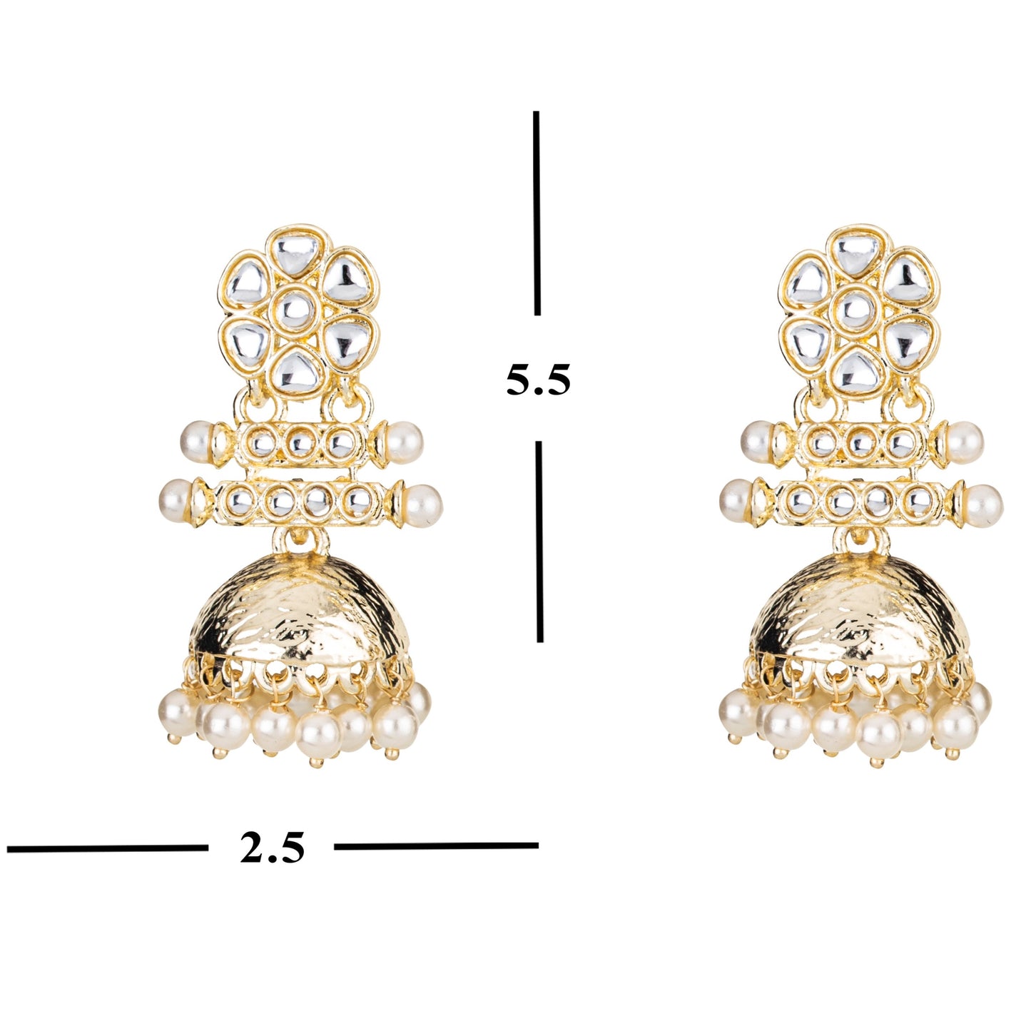 Bdiva 18K Multi Layer Gold Plated Kundan Jhumka Earrings with Semi Cultured Pearls.