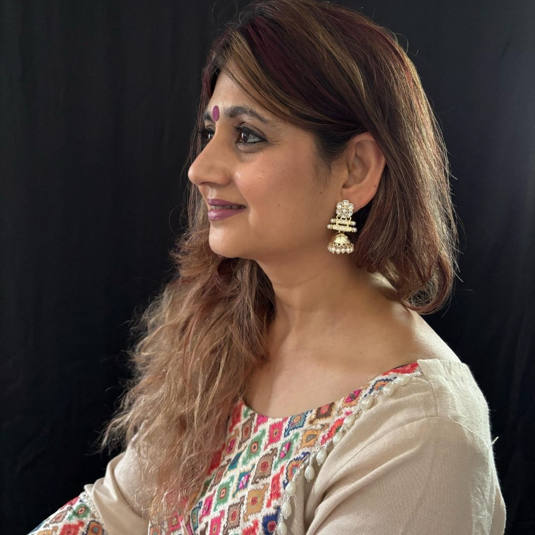 Bdiva 18K Multi Layer Gold Plated Kundan Jhumka Earrings with Semi Cultured Pearls.
