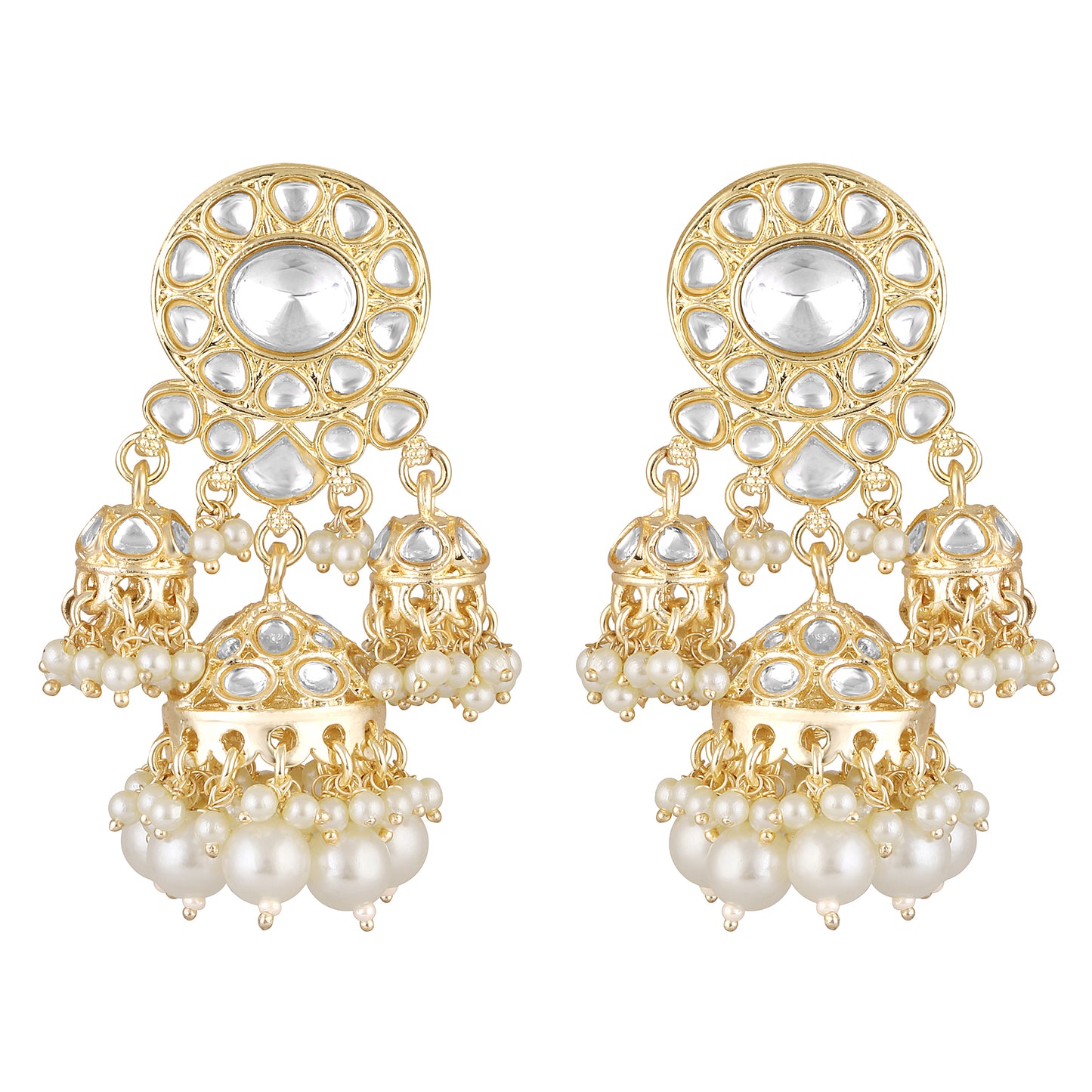 Bdiva 18K Gold Plated Kundan Earrings with Semi Cultured Pearls.