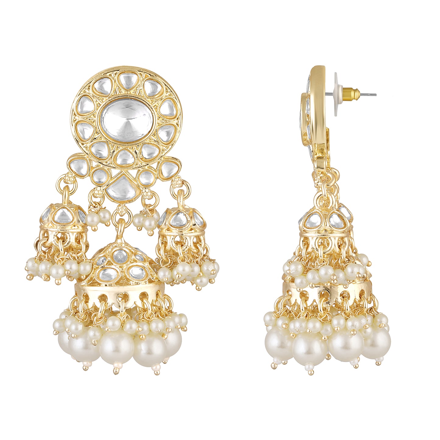 Bdiva 18K Gold Plated Kundan Earrings with Semi Cultured Pearls.