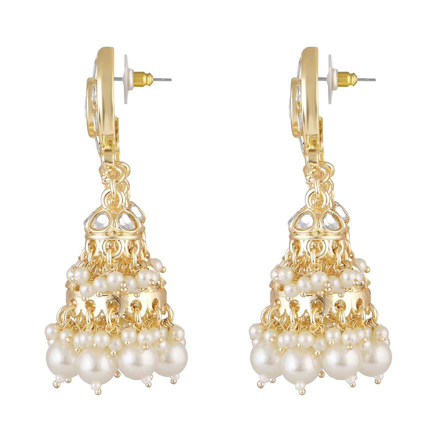 Bdiva 18K Gold Plated Kundan Earrings with Semi Cultured Pearls.