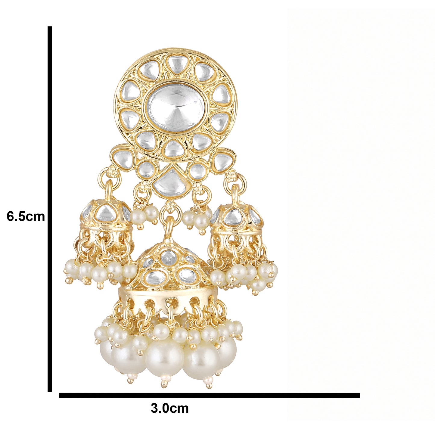 Bdiva 18K Gold Plated Kundan Earrings with Semi Cultured Pearls.
