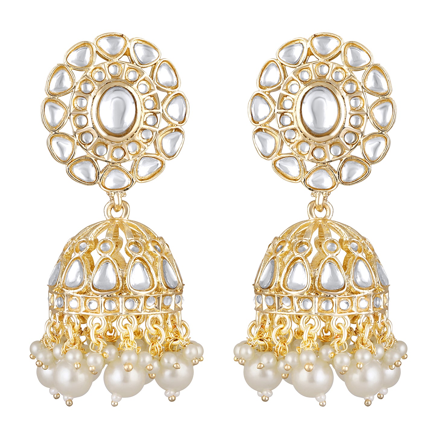 Bdiva 18K Gold Plated Kundan Jhumka Earrings with Semi Cultured Pearls.