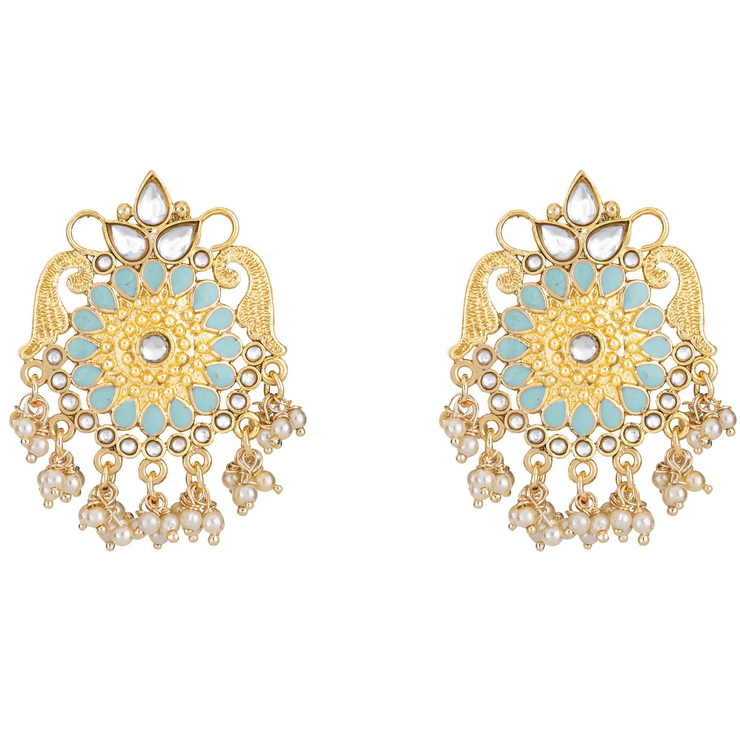 Bdiva 18K Gold Plated Turquoise Kundan Meenakari Earrings with Semi Cultured Pearls.