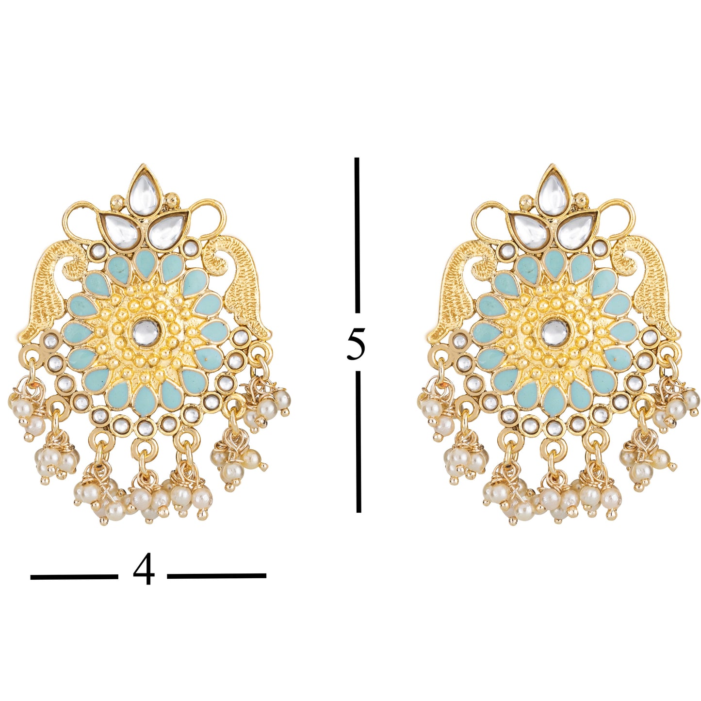 Bdiva 18K Gold Plated Turquoise Kundan Meenakari Earrings with Semi Cultured Pearls.