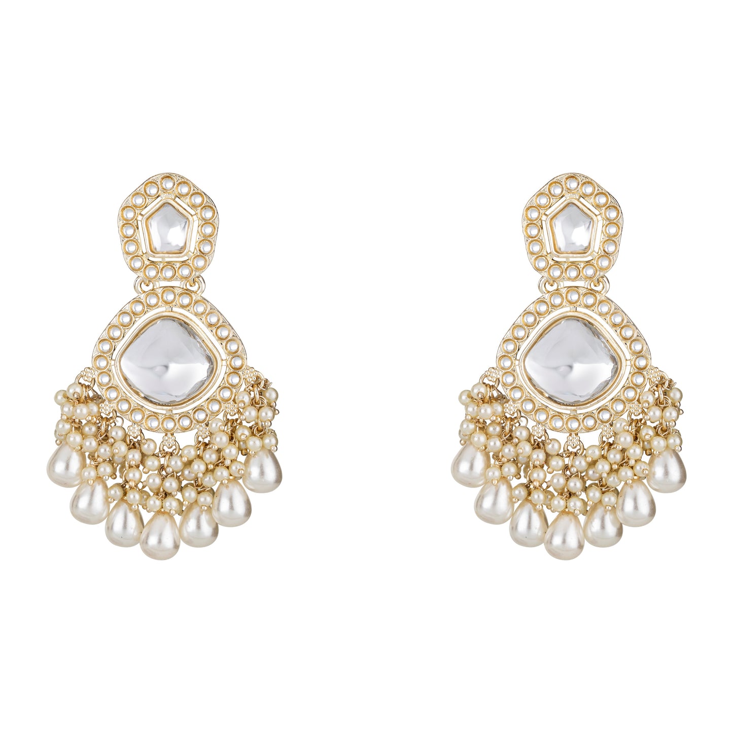 Bdiva 18K Gold Plated Kundan Dangler Earrings with Semi Cultured Pearls