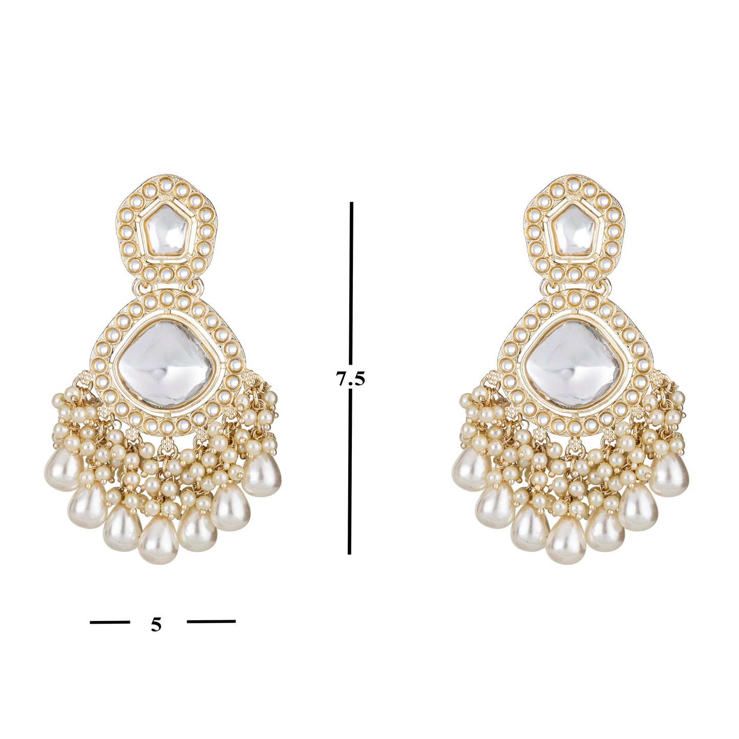 Bdiva 18K Gold Plated Kundan Dangler Earrings with Semi Cultured Pearls