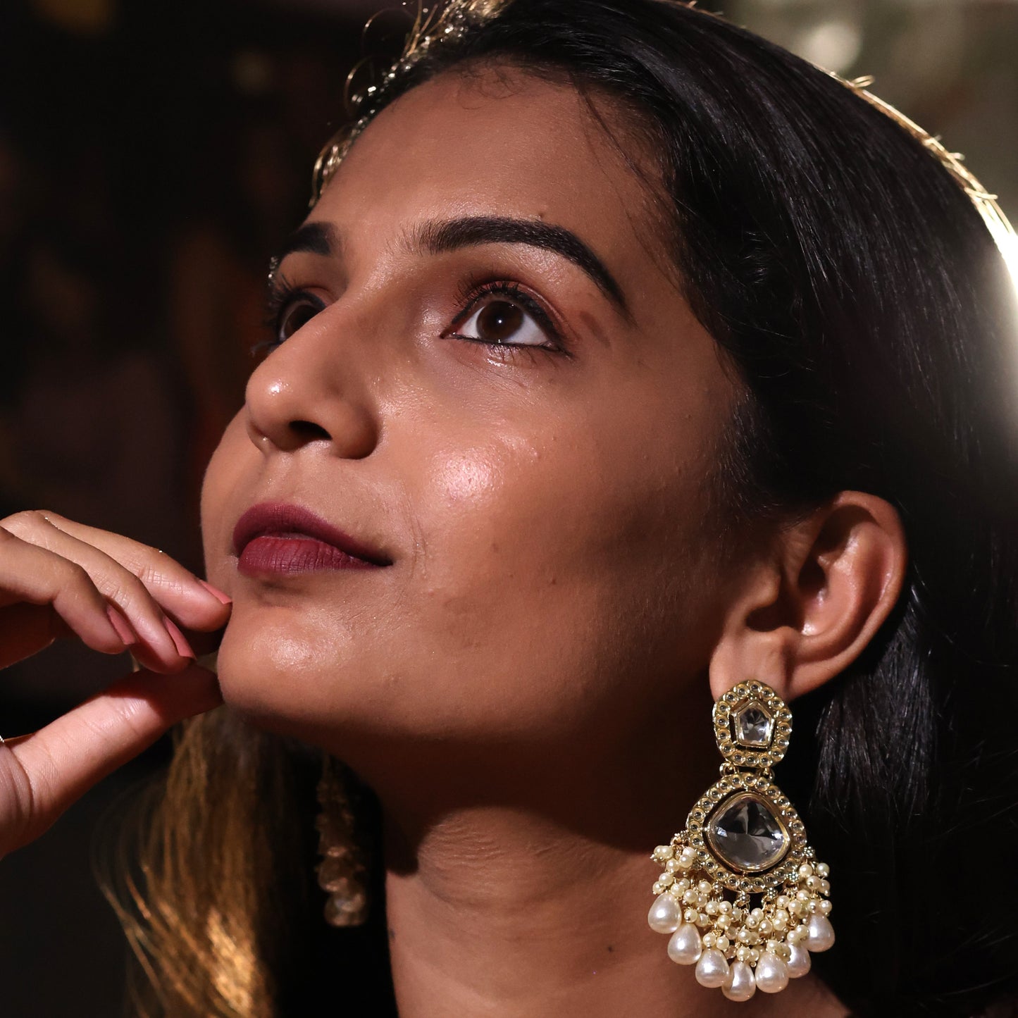 Bdiva 18K Gold Plated Kundan Dangler Earrings with Semi Cultured Pearls