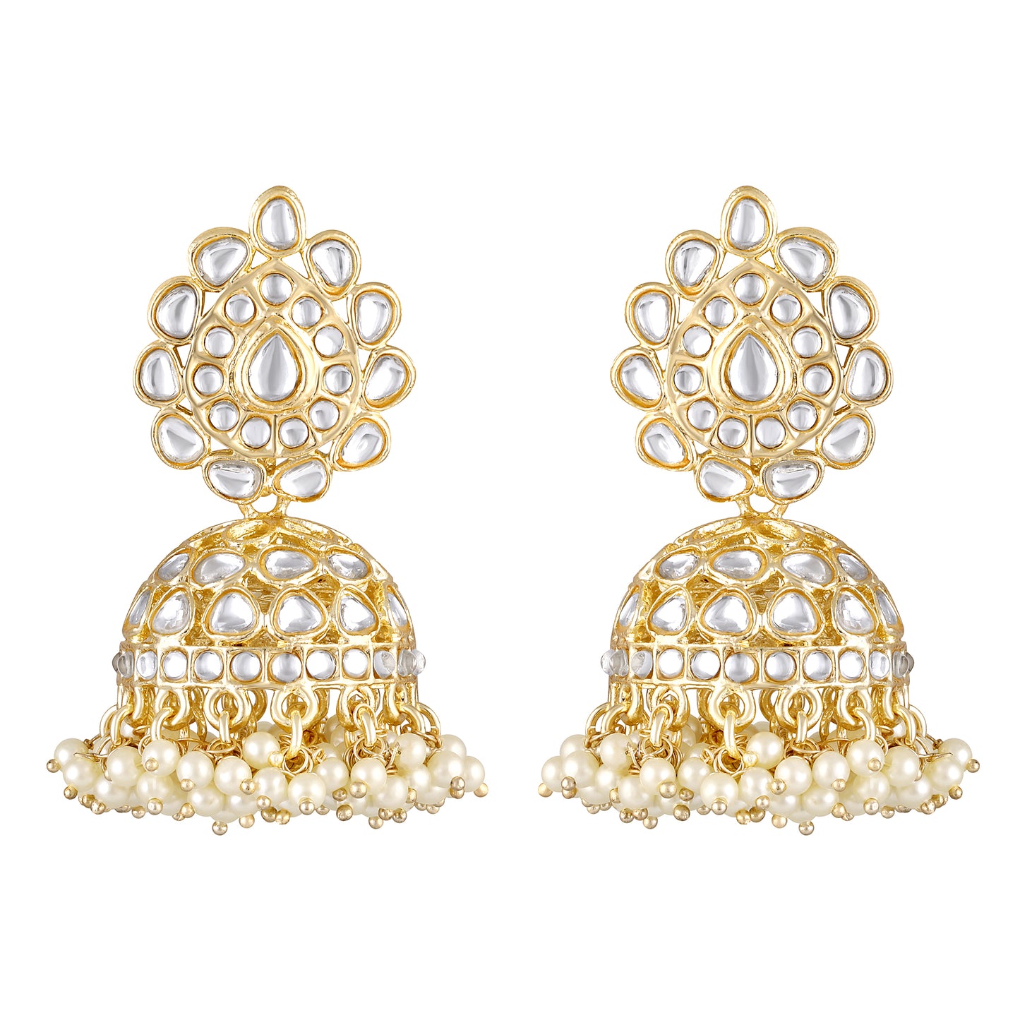 Bdiva 18K Gold Plated Kundan Jhumka Earrings with Semi Cultured Pearls.