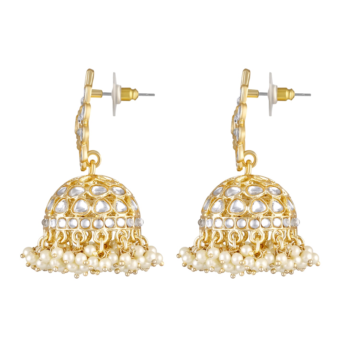 Bdiva 18K Gold Plated Kundan Jhumka Earrings with Semi Cultured Pearls.