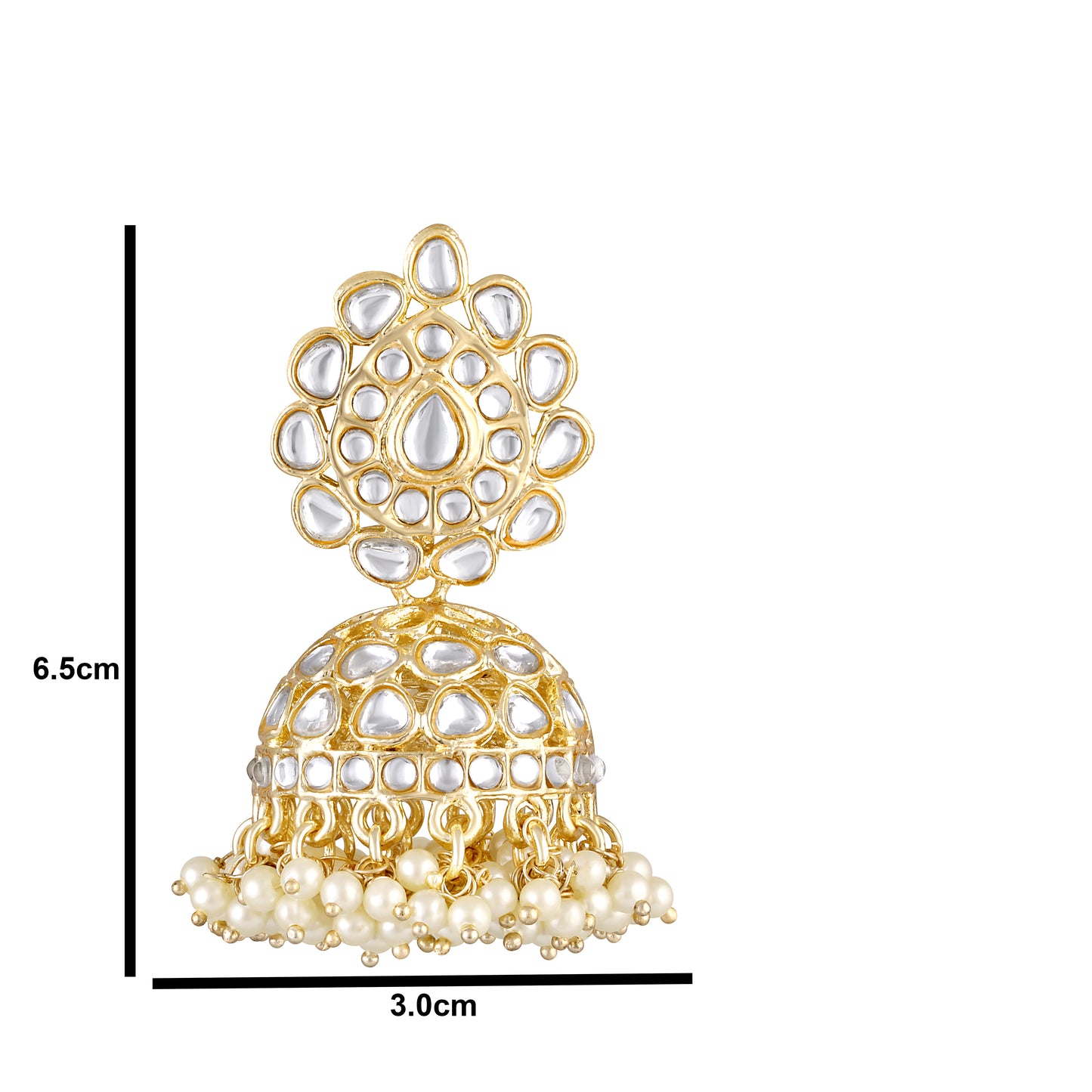 Bdiva 18K Gold Plated Kundan Jhumka Earrings with Semi Cultured Pearls.