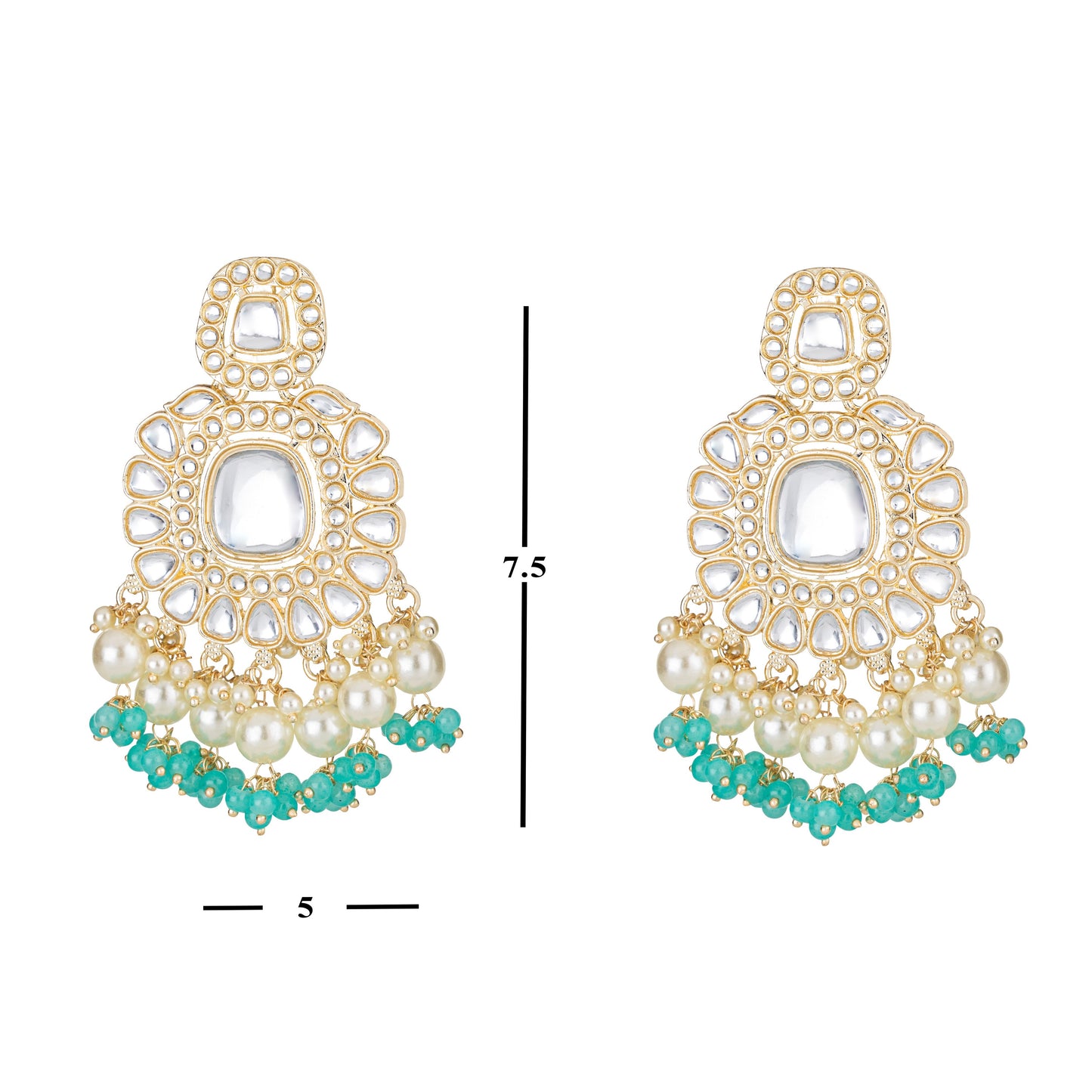 Bdiva 18K Gold Plated Turquoise Kundan Dangler Earrings with Semi Cultured Pearls.