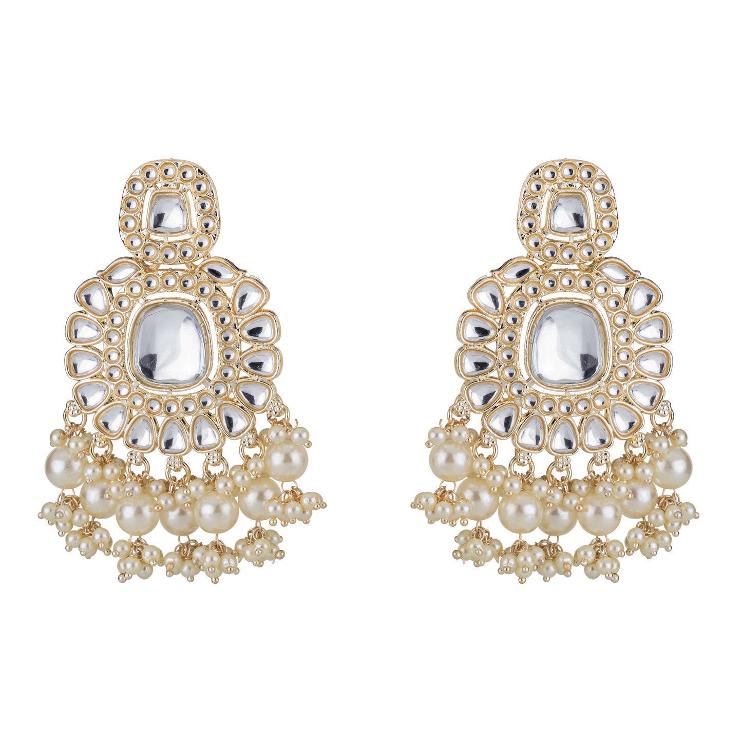 Bdiva 18K Gold Plated Kundan Dangler Earrings with Semi Cultured Pearls.