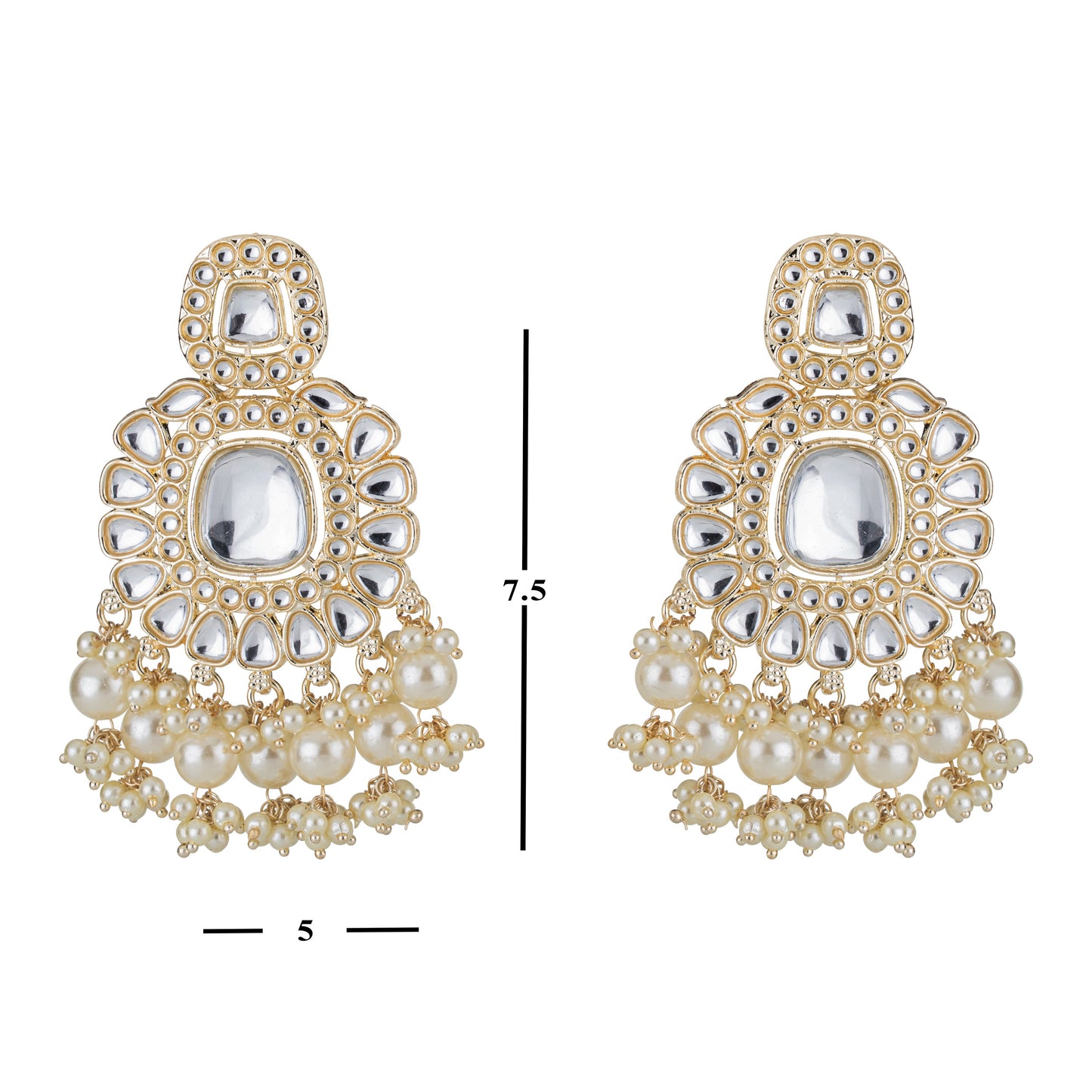 Bdiva 18K Gold Plated Kundan Dangler Earrings with Semi Cultured Pearls.