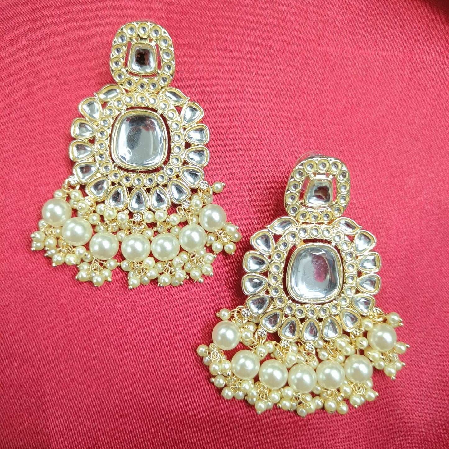Bdiva 18K Gold Plated Kundan Dangler Earrings with Semi Cultured Pearls.