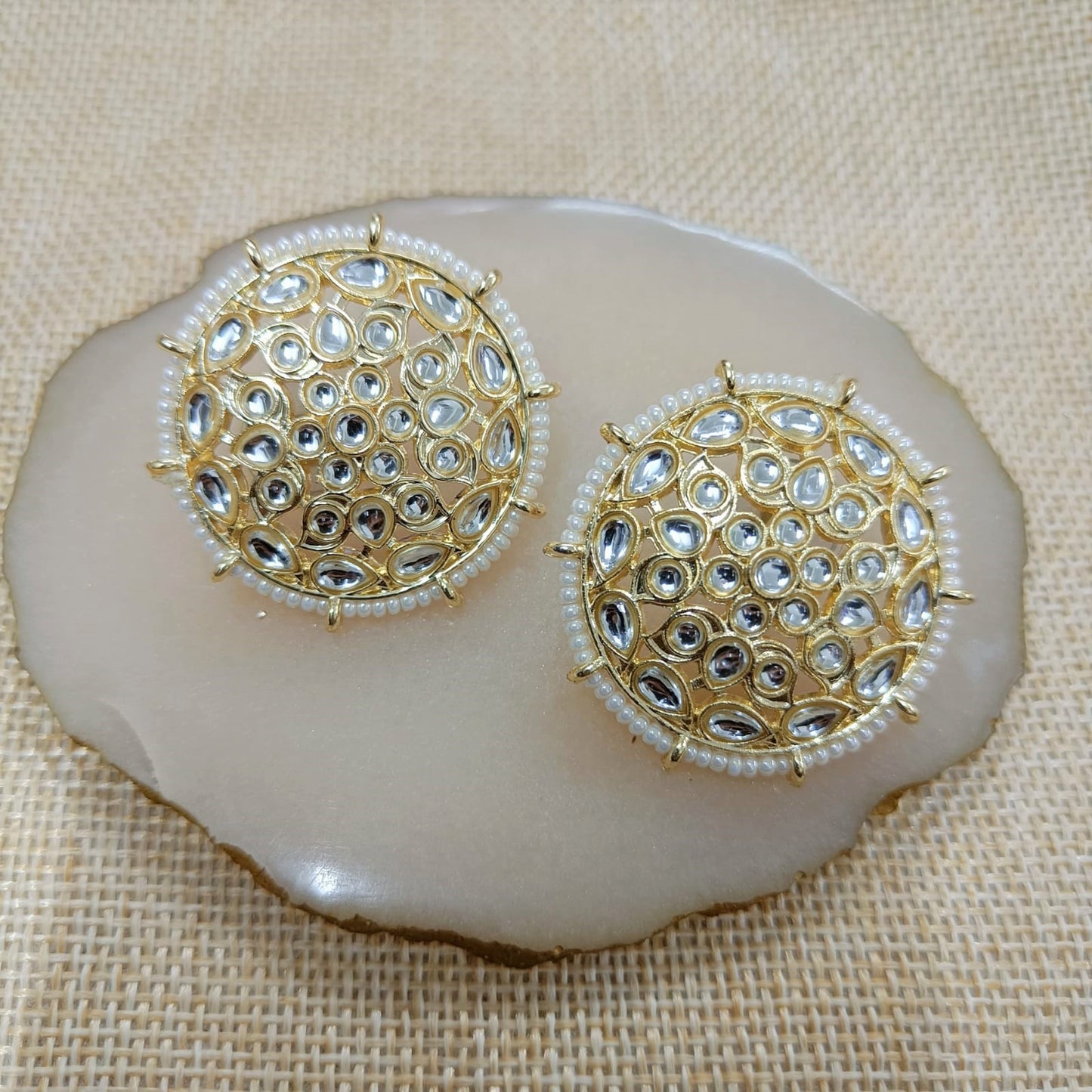 Bdiva 18K Gold Plated Intricated Design Kundan Stud Earrings.