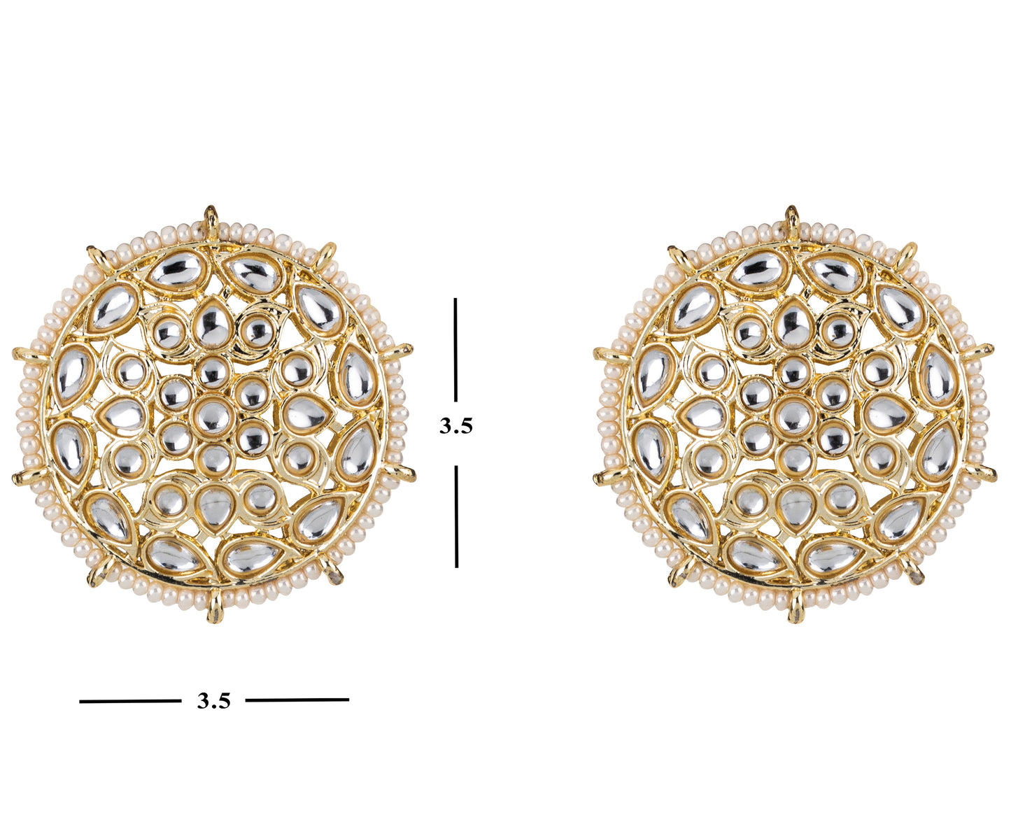 Bdiva 18K Gold Plated Intricated Design Kundan Stud Earrings.
