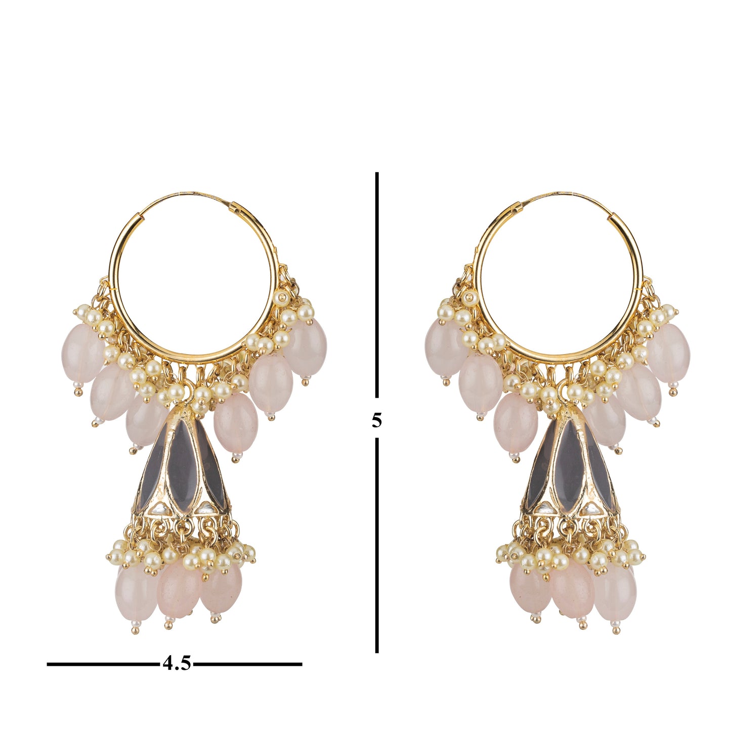 Bdiva 18K Gold Plated Rose Quartz Chandbali Hoops Earring with Semi Cultured Pearls.