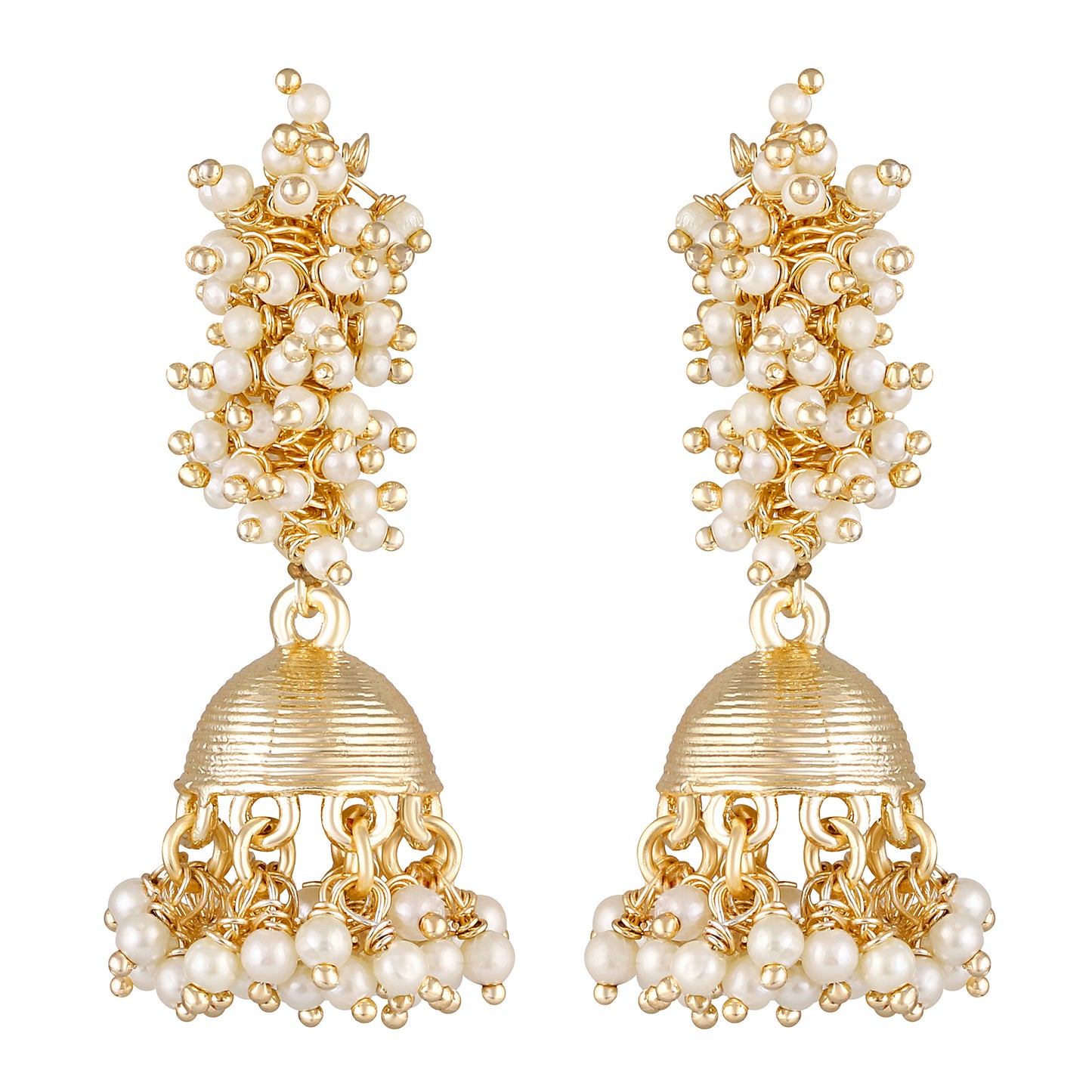 Bdiva 18K Gold Plated Jhumka Earrings with Semi Cultured Pearls.