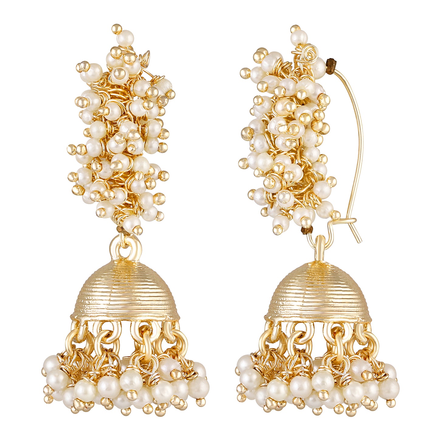 Bdiva 18K Gold Plated Jhumka Earrings with Semi Cultured Pearls.