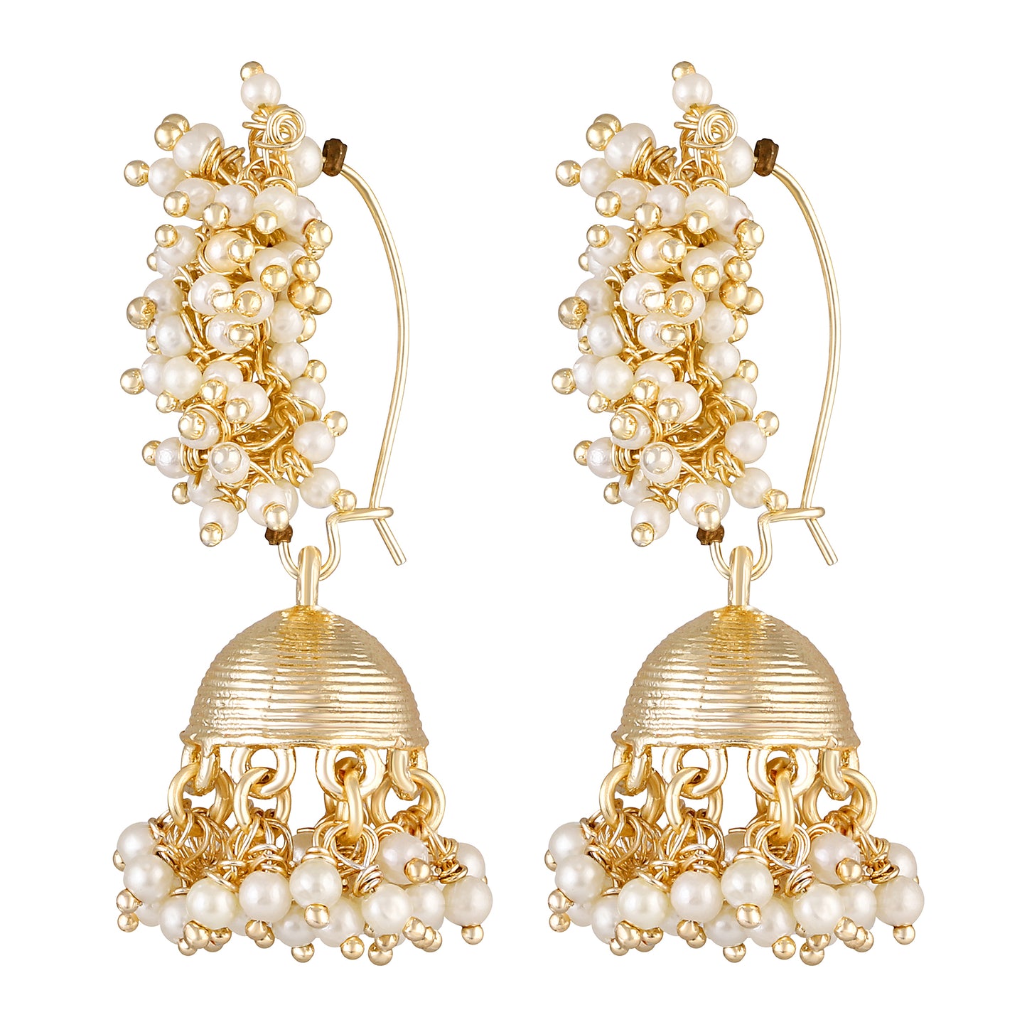 Bdiva 18K Gold Plated Jhumka Earrings with Semi Cultured Pearls.