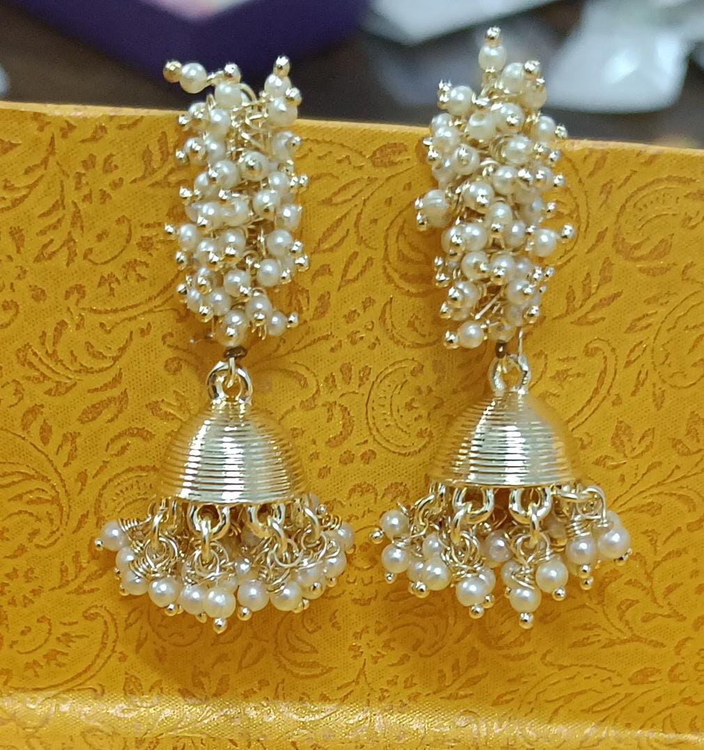 Bdiva 18K Gold Plated Jhumka Earrings with Semi Cultured Pearls.