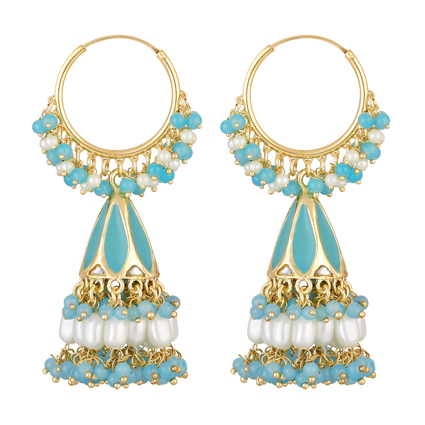 Bdiva 18K Gold Plated Turquoise Chandbali Earrings with Semi Cultured Pearls.