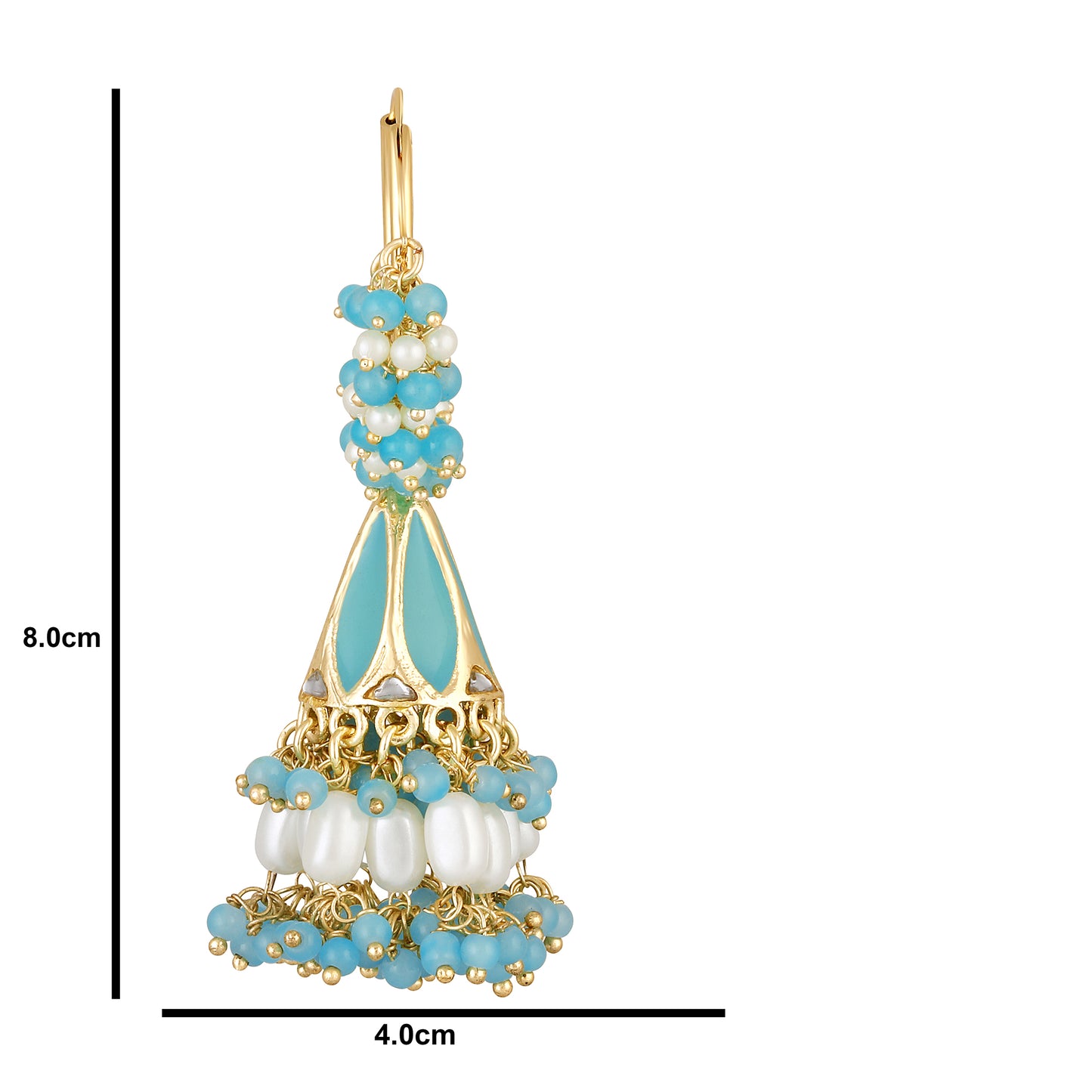 Bdiva 18K Gold Plated Turquoise Chandbali Earrings with Semi Cultured Pearls.