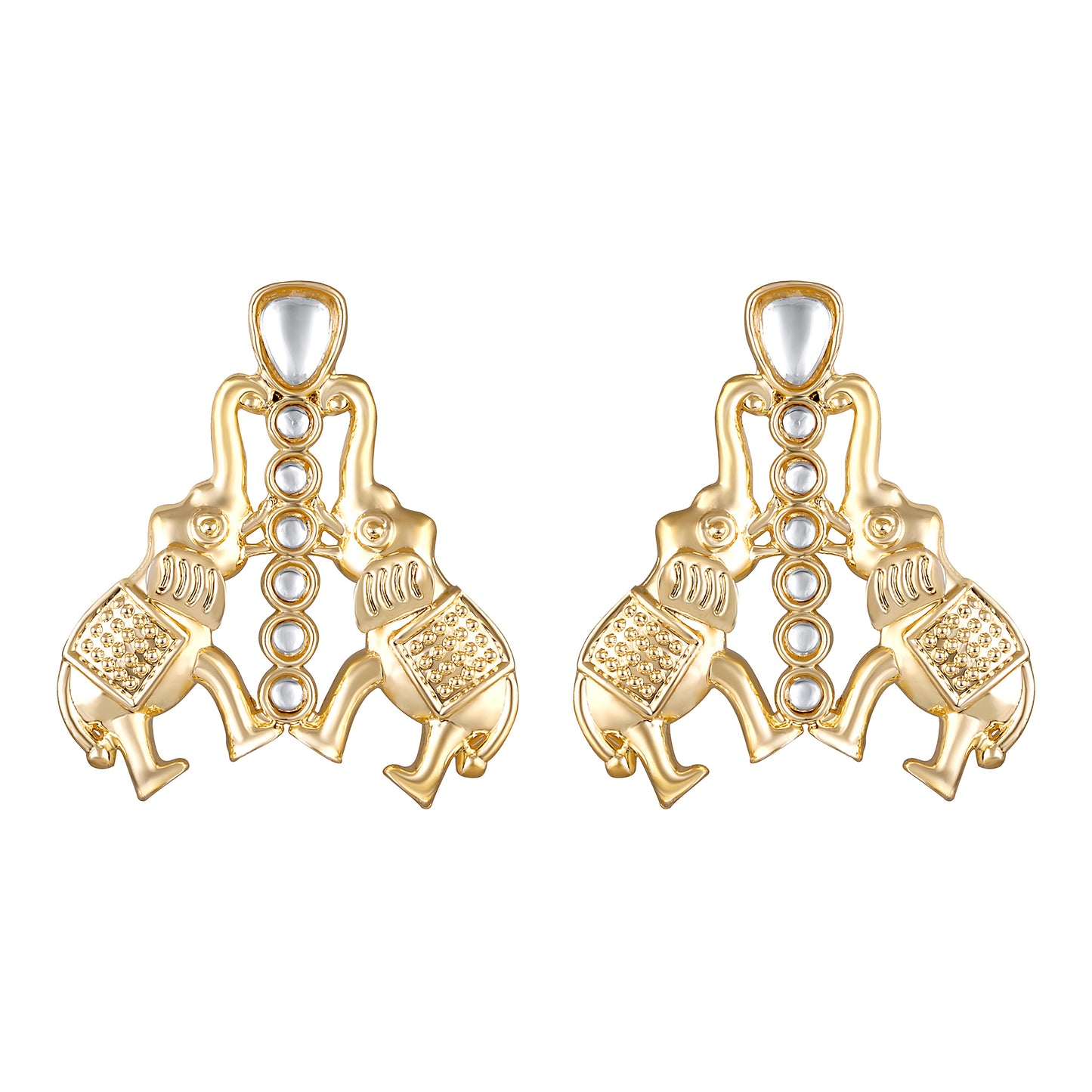 Bdiva 18K Gold Plated Kundan Elephant Earrings.