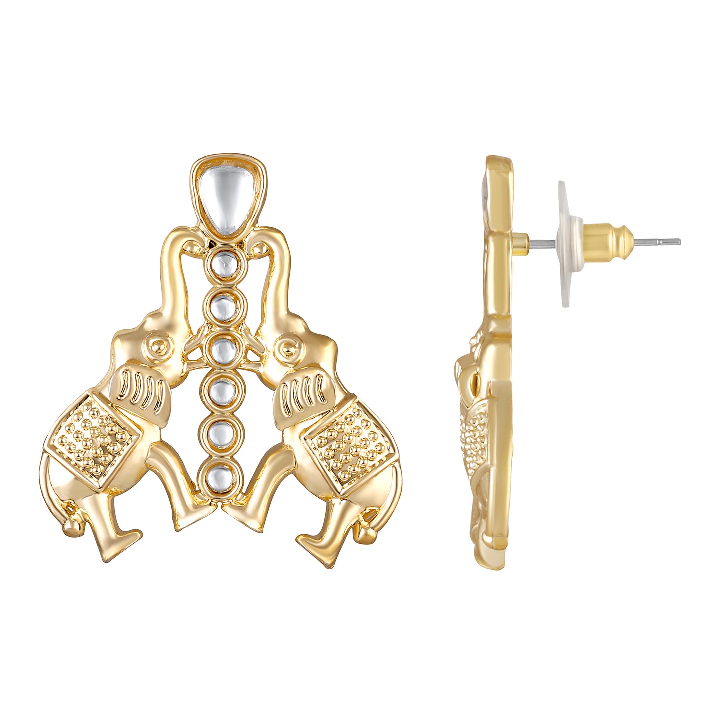 Bdiva 18K Gold Plated Kundan Elephant Earrings.